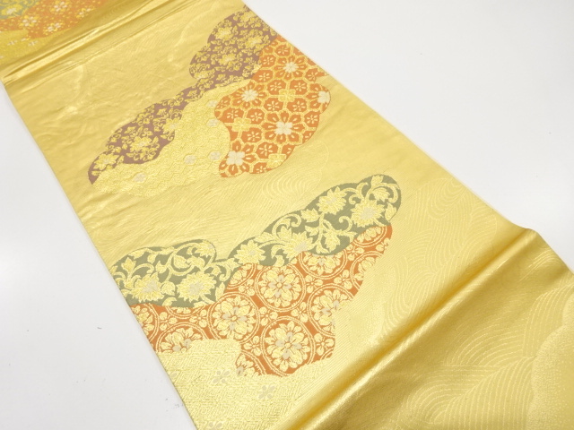 雲取りに花・古典柄織り出し　袋帯